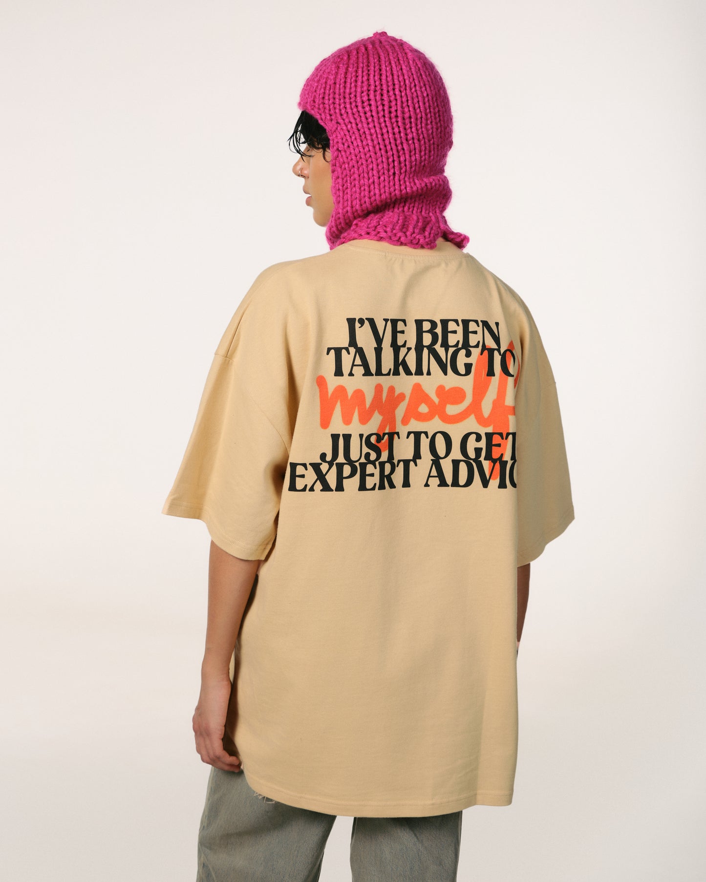 Tricou oversized unisex Hoppers Talking to Myself lemon meringue, vedere din spate, hip hop takeovers
