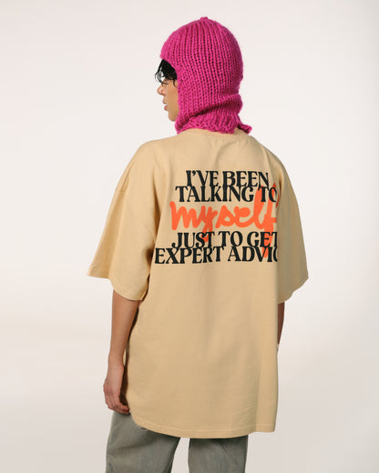 Tricou oversized unisex Hoppers Talking to Myself lemon meringue, vedere din spate, hip hop takeovers
